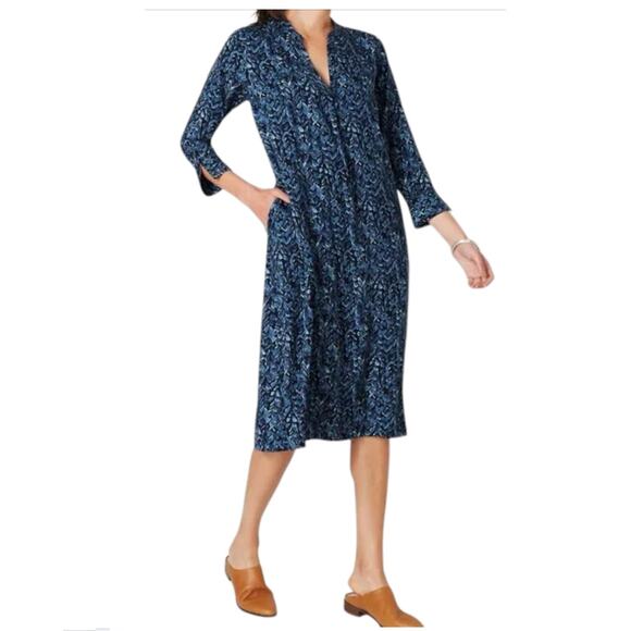 Pure Jill Dress Womens Size Large Blue Winter Sky Midi Foliage Modest Comfort - Picture 4 of 16
